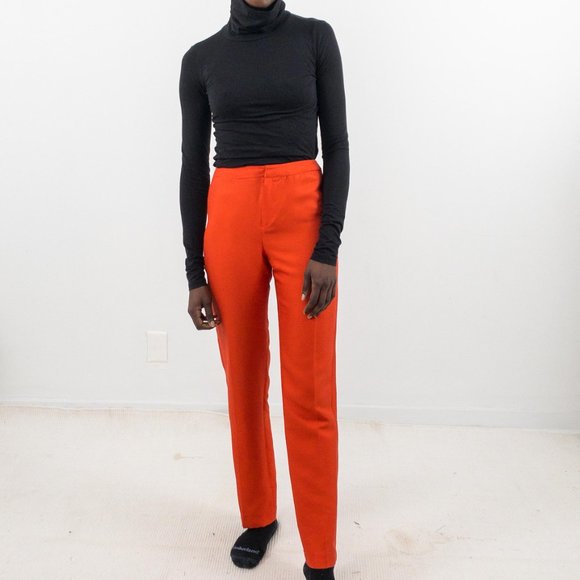 Vintage 90s S Silk Wool Slim Trousers Red - Picture 7 of 7